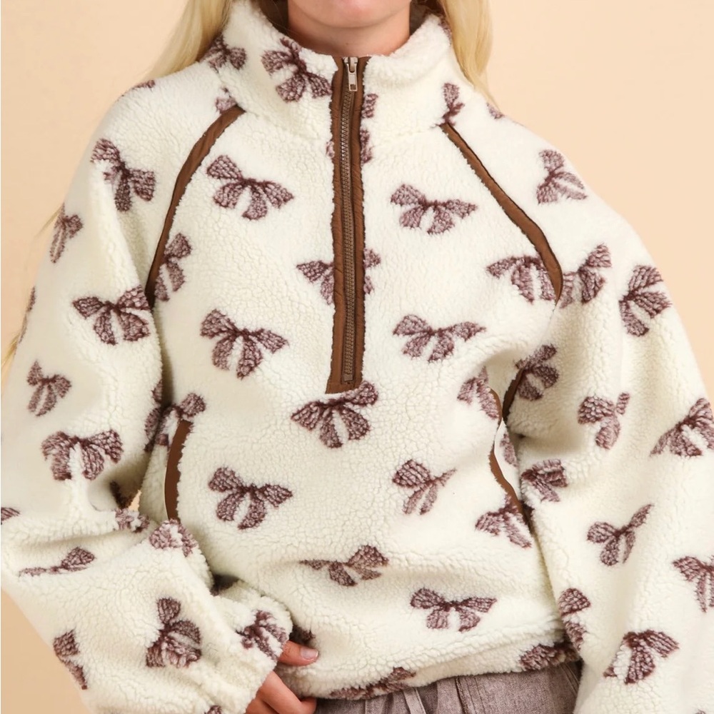 Miou muse Brown bow Fleece Jacket